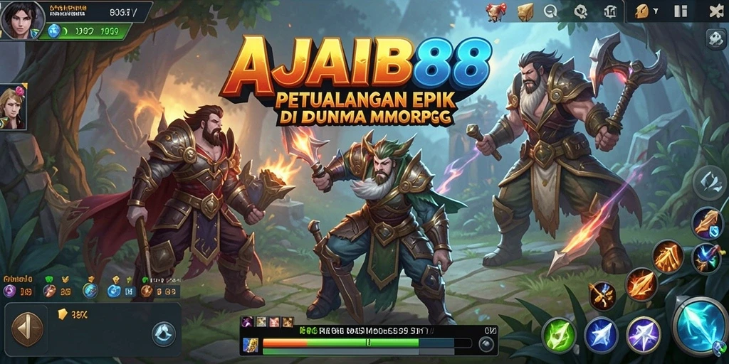 Screenshot gameplay AJAIB88 yang menunjukkan aksi pertarungan epik dalam MMORPG.