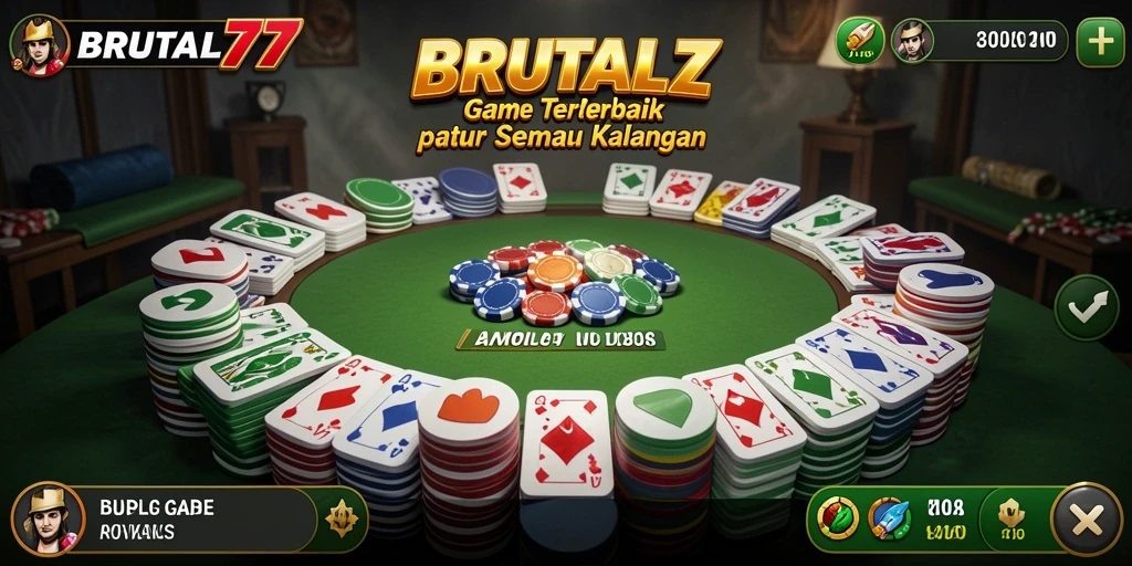 Screenshot BRUTAL77 menampilkan pemain yang serius dalam permainan Gaple.