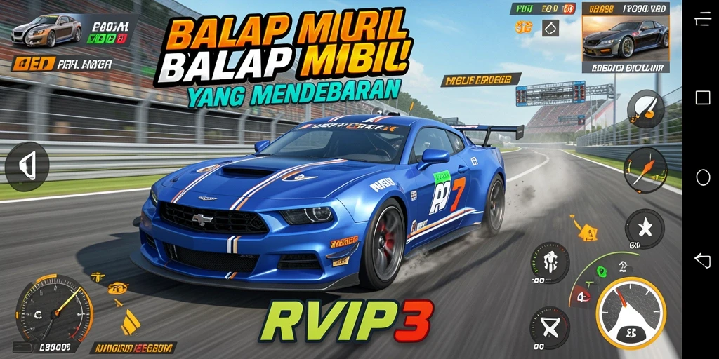 Screenshot dari gameplay balap mobil yang mendebarkan.