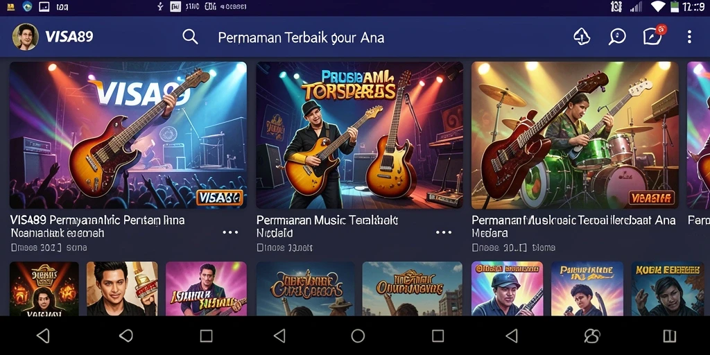 Screenshot menunjukkan gameplay seru di VISA89 dengan berbagai lagu dan tantangan.